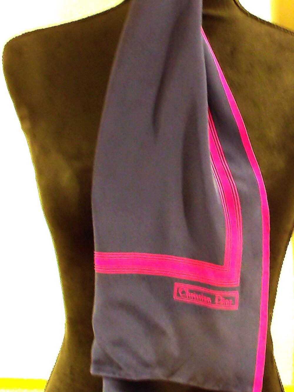 Christian Dior Silk Scarf, Navy Blue and Fuchsia Pink, Oblong - Picture 3 of 4